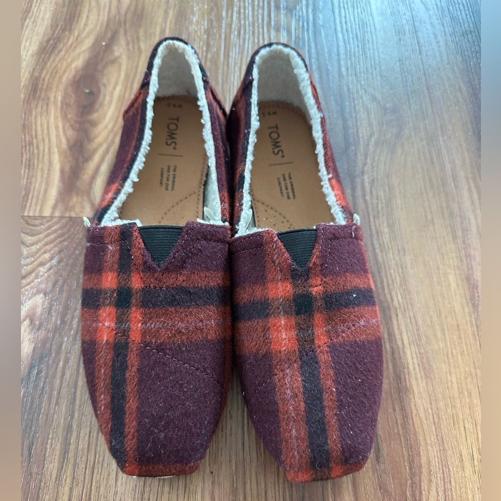 Toms Burgundy Plaid Shoes